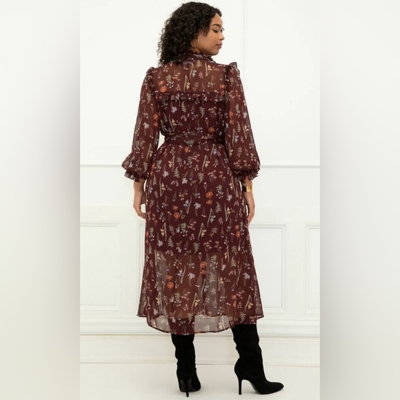 ELOQUII Elements Midi Shirtdress Ruffles Purple Floral Sheer Chiffon Size 22 - Picture 3 of 14
